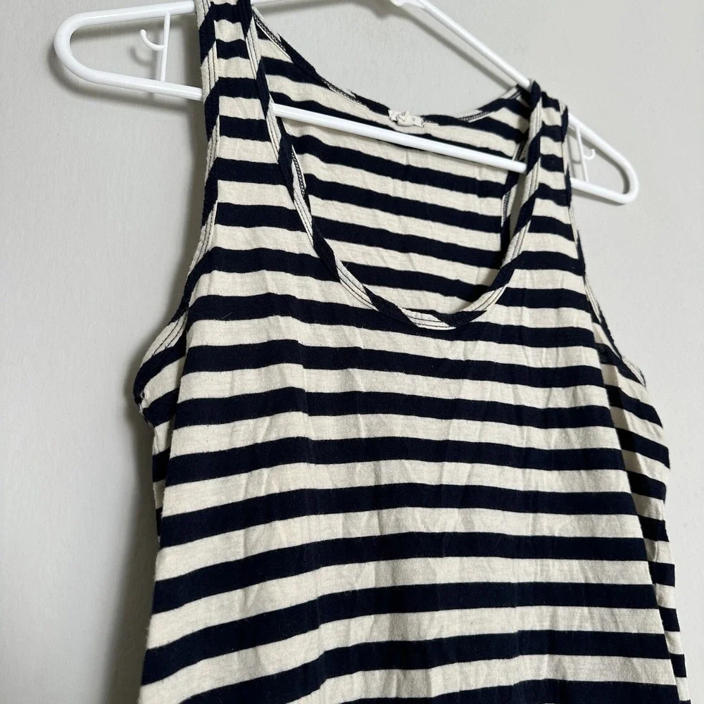 J.Crew Women's XS Striped Cotton Girlfriend Tank Top, White Navy Cotton‎